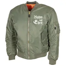 Bestickte MA1 Bomberjacke, Oliv - Ruhm und Ehre Vorderseite