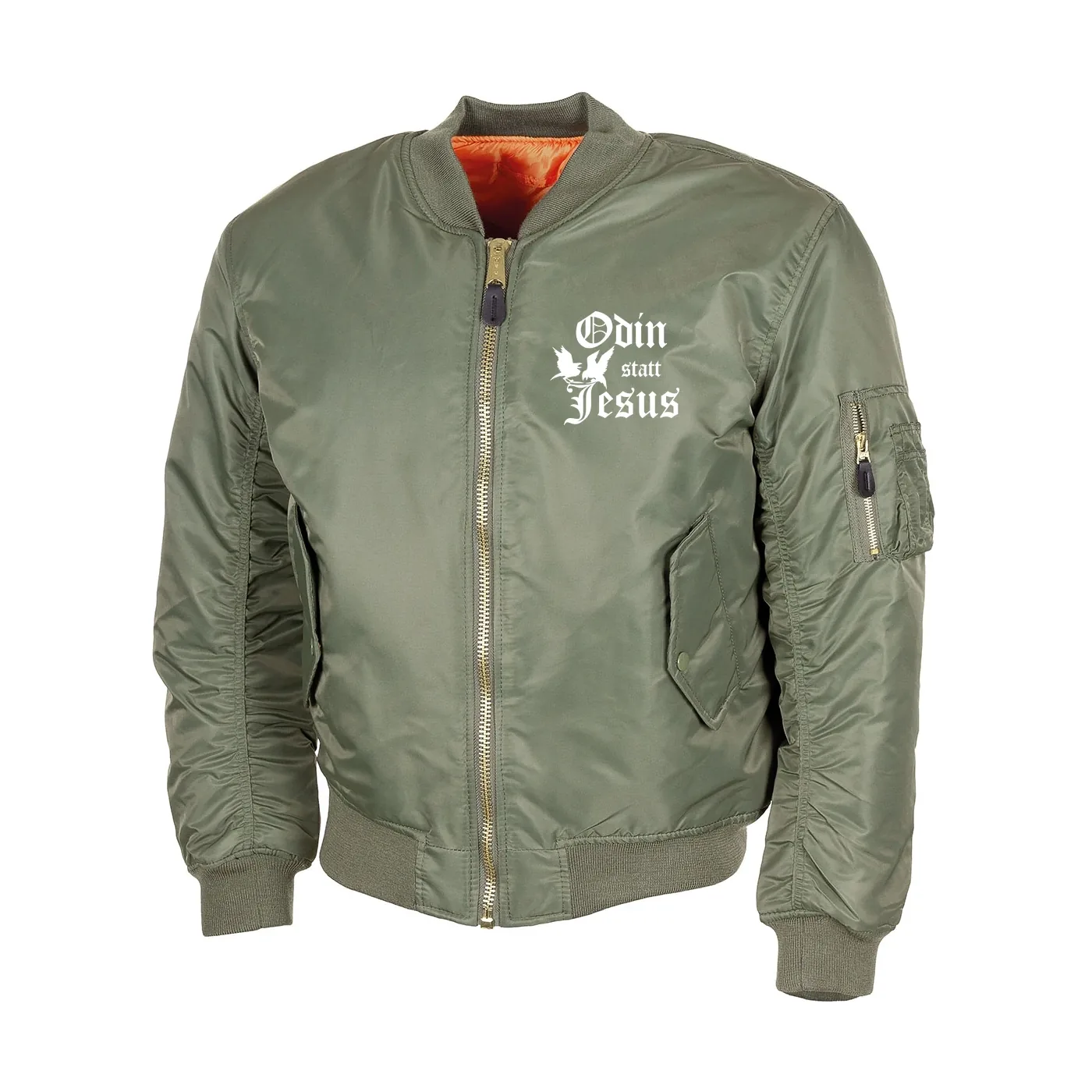 Bestickte MA1 Bomberjacke, Oliv - Odin statt Jesus