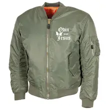 Bestickte MA1 Bomberjacke, Oliv - Odin statt Jesus - gewählte Variante