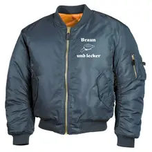 Bestickte MA1 Bomberjacke, Alphablau - Braun und lecker Vorderseite