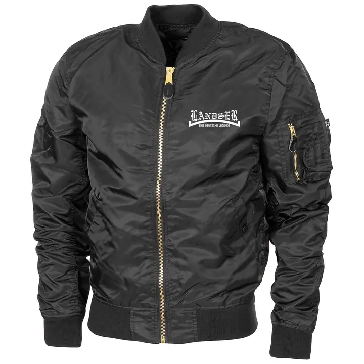 Bestickte MA1 Bomberjacke "Leichtversion" Schwarz - Landser, weiß
