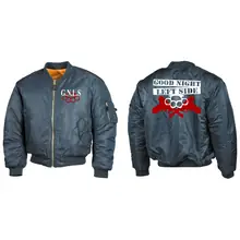 Bestickte MA1 Bomberjacke, Alphablau - GNLS, Schlagring Vorder- und Rückseite