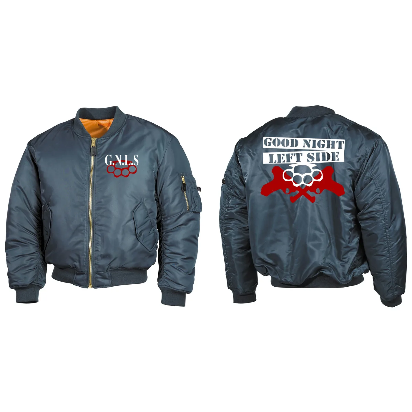 Bestickte MA1 Bomberjacke, Alphablau - GNLS, Schlagring