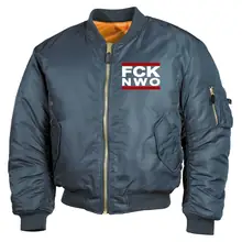 Bestickte MA1 Bomberjacke, Alphablau - FCK NWO Vorderseite