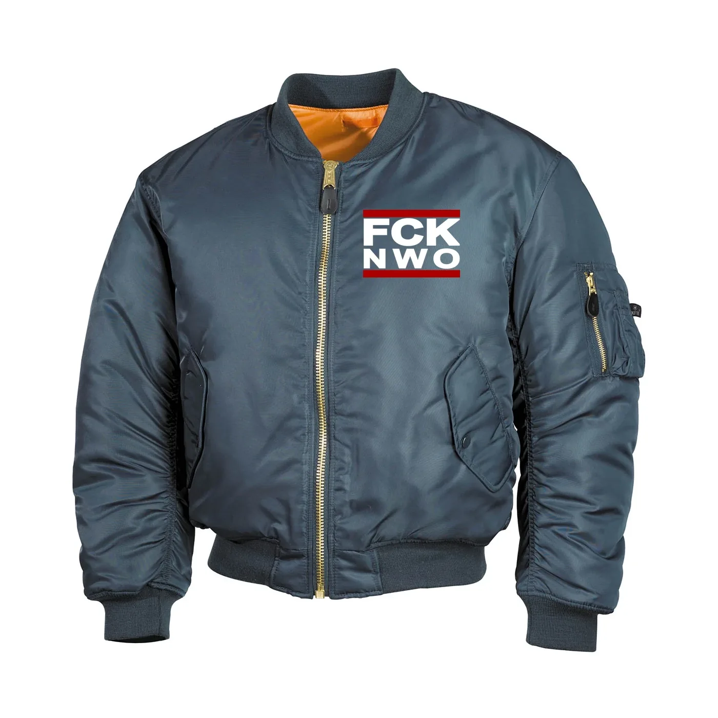 Bestickte MA1 Bomberjacke, Alphablau - FCK NWO