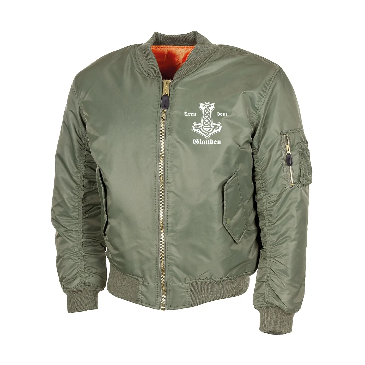 Bestickte MA1 Bomberjacke, Oliv - Treu dem Glauben