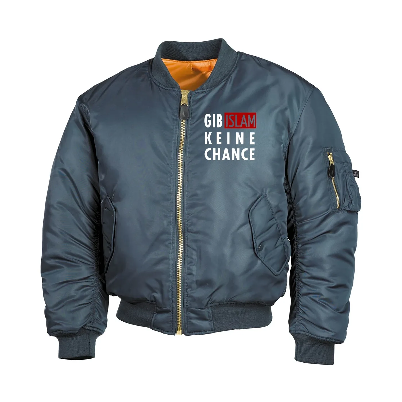 Bestickte MA1 Bomberjacke, Alphablau - Gib Islam keine Chance