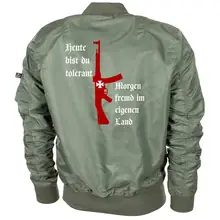 Bestickte MA1 Bomberjacke "Leichtversion" Schwarz - Heute tolerant morgen fremd im eigenen Land Rückseite