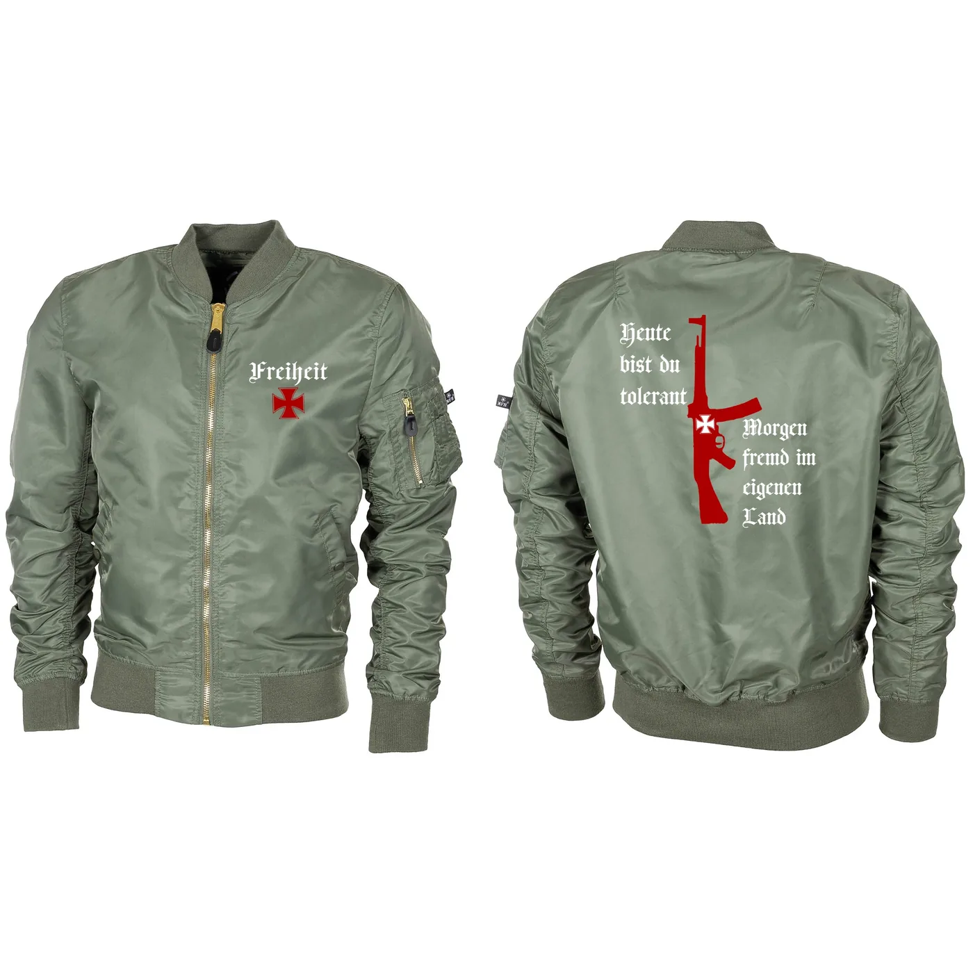 Bestickte MA1 Bomberjacke "Leichtversion" Schwarz - Heute tolerant morgen fremd im eigenen Land