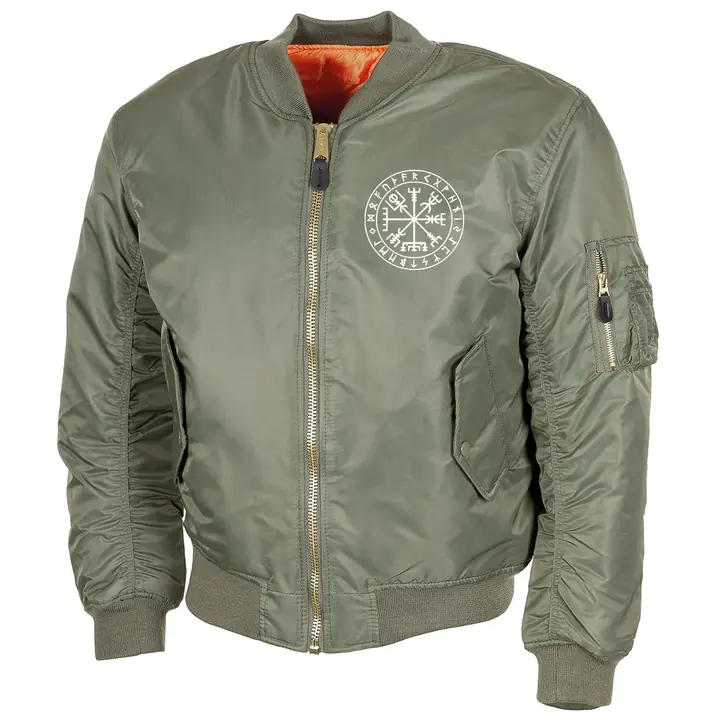 Bestickte MA1 Bomberjacke, Oliv - Vegvisir