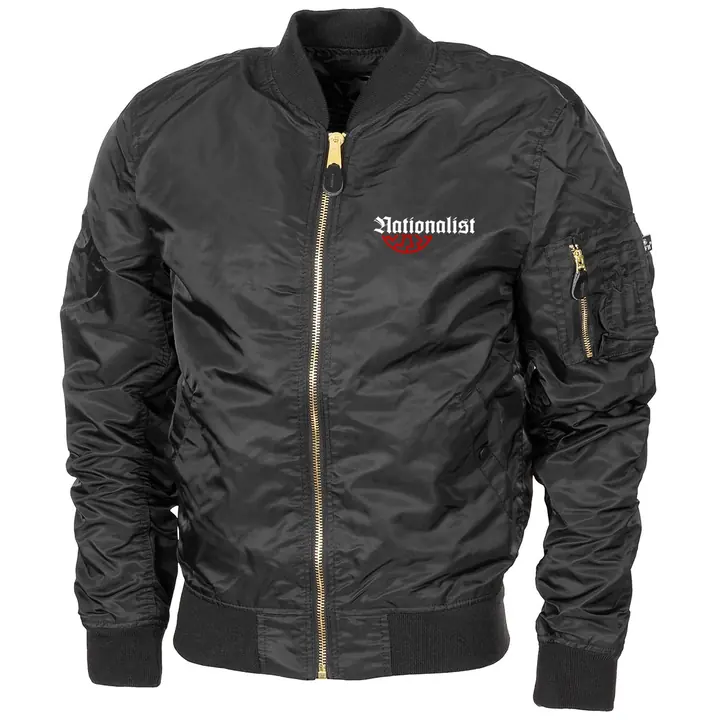 Bestickte MA1 Bomberjacke "Leichtversion" Schwarz - Nationalist für Heimat, Volk und Vaterland