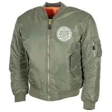 Bestickte MA1 Bomberjacke, Oliv - Schwarze Sonne, Thorhammer Vorderseite
