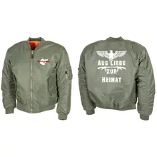 Bestickte MA1 Bomberjacke, Oliv - Aus liebe zur Heimat Vorder- und Rückseite
