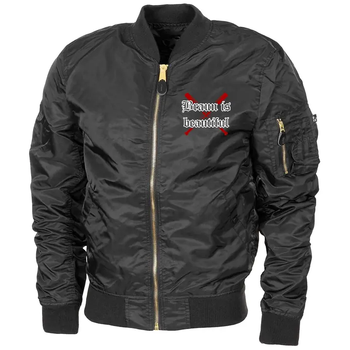 Bestickte MA1 Bomberjacke "Leichtversion" Schwarz - Braun is beautiful