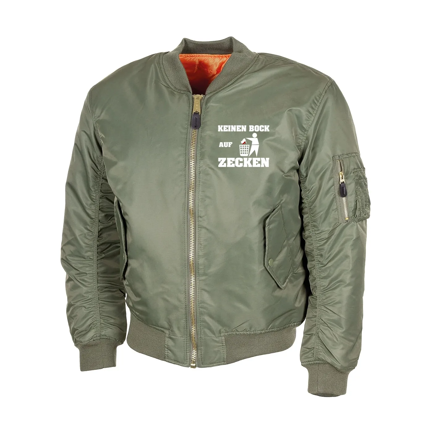 Bestickte MA1 Bomberjacke, Oliv - Keinen Bock auf Zecken