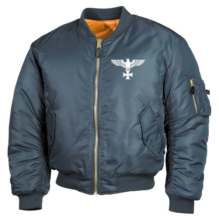 Bestickte MA1 Bomberjacke, Alphablau - Adler, Kreuz