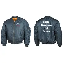 Bestickte MA1 Bomberjacke, Alphablau - Gute Heimreise Vorder- und Rückseite