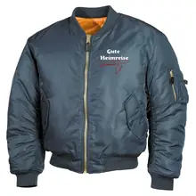 Bestickte MA1 Bomberjacke, Alphablau - Gute Heimreise Vorderseite