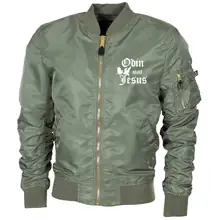 Bestickte MA1 Bomberjacke "Leichtversion" Schwarz - Odin statt Jesus Vorderseite
