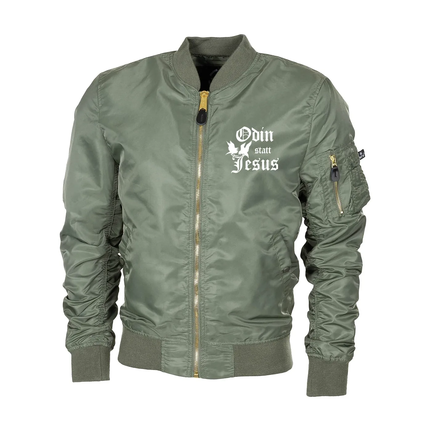 Bestickte MA1 Bomberjacke "Leichtversion" Schwarz - Odin statt Jesus
