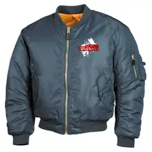 Bestickte MA1 Bomberjacke, Alphablau - See you in Walhalla, Totenkopf Vorderseite