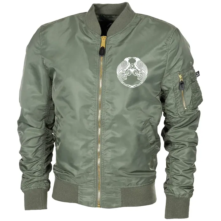 Bestickte MA1 Bomberjacke "Leichtversion" Schwarz - Raben