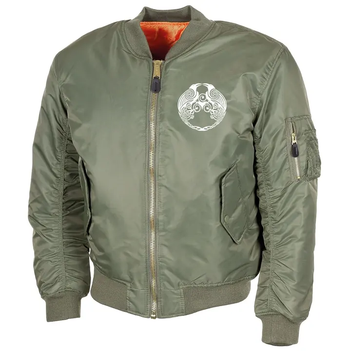 Bestickte MA1 Bomberjacke, Oliv - Raben