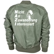 Bestickte MA1 Bomberjacke "Leichtversion" Schwarz - Nicht an Zuwanderung interessiert, Fahne Rückseite