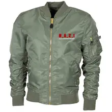 Bestickte MA1 Bomberjacke "Leichtversion" Schwarz - Nicht an Zuwanderung interessiert, Fahne Vorderseite