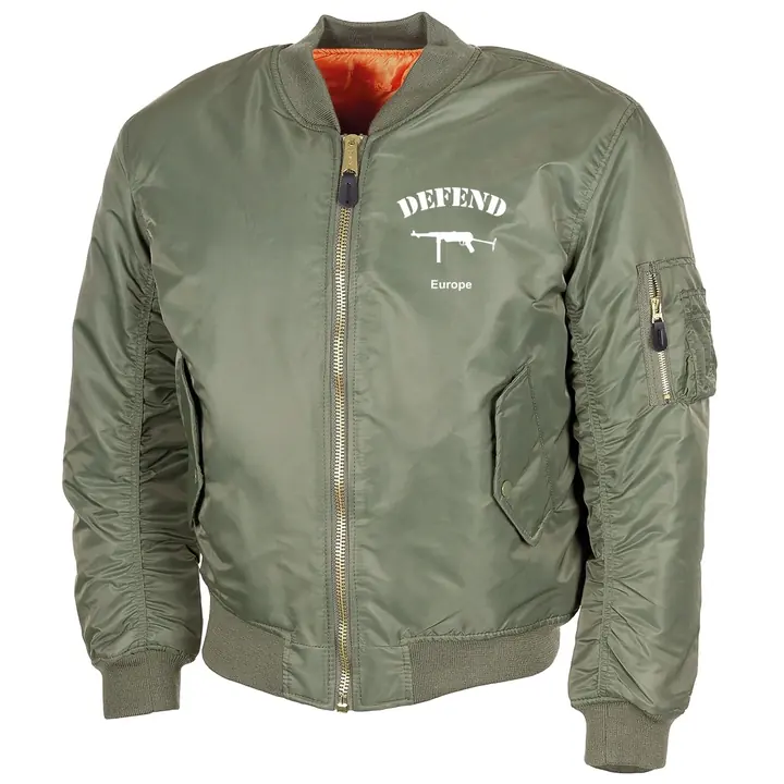 Bestickte MA1 Bomberjacke, Oliv - Defend Europe