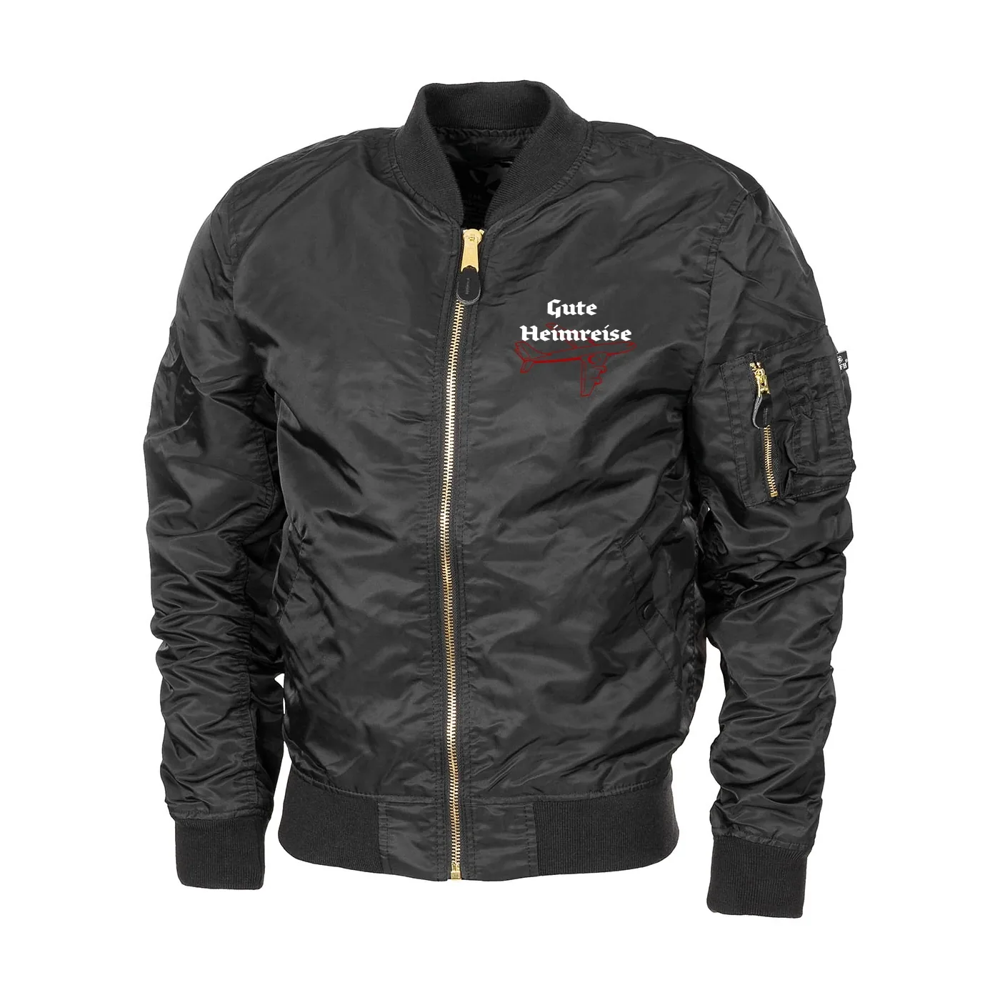 Bestickte MA1 Bomberjacke "Leichtversion" Schwarz - Gute Heimreise