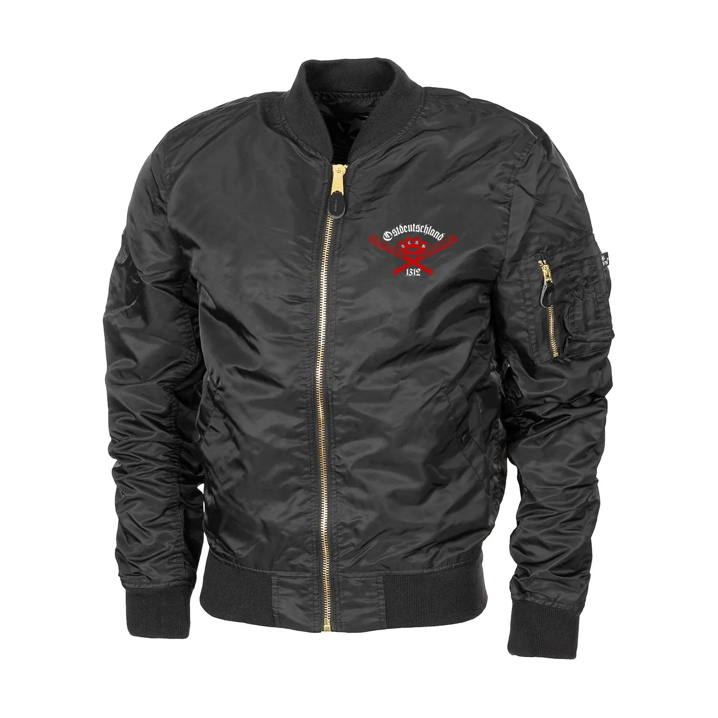 Bestickte MA1 Bomberjacke "Leichtversion" Schwarz - Ostdeutschland, ACAB