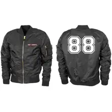 Bestickte MA1 Bomberjacke "Leichtversion" Schwarz - 100% White Vorder- und Rückseite