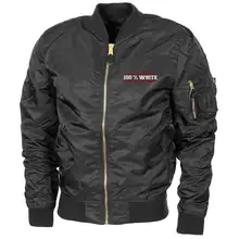 Bestickte MA1 Bomberjacke "Leichtversion" Schwarz - 100% White Vorderseite