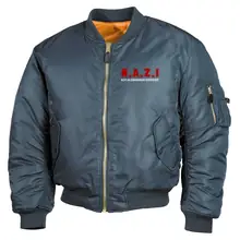 Bestickte MA1 Bomberjacke, Alphablau - Nicht an Zuwanderung interessiert, Fahne - gewählte Variante