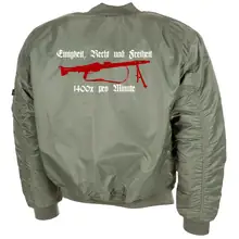 Bestickte MA1 Bomberjacke, Oliv - Mg42 Einigkeit, Recht und Freiheit Rückseite