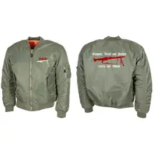 Bestickte MA1 Bomberjacke, Oliv - Mg42 Einigkeit, Recht und Freiheit Vorder- und Rückseite