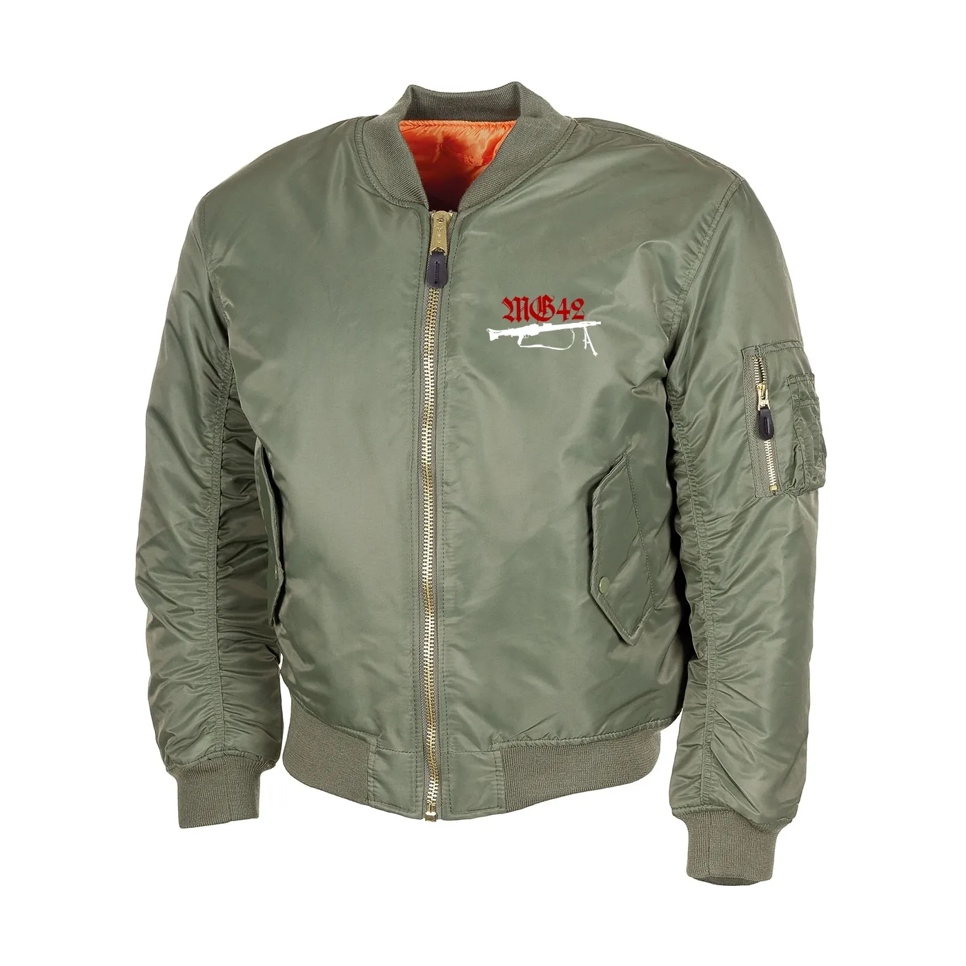 Bestickte MA1 Bomberjacke, Oliv - Mg42 Einigkeit, Recht und Freiheit