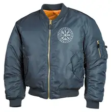 Bestickte MA1 Bomberjacke, Alphablau - Vegvisir Vorderseite