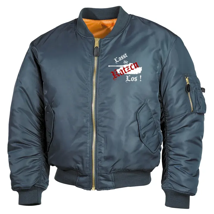 Bestickte MA1 Bomberjacke, Alphablau - Lasst die Katzen los