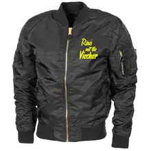 Bestickte MA1 Bomberjacke "Leichtversion" Schwarz - Raus mit die Viecher Vorderseite