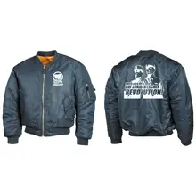 Bestickte MA1 Bomberjacke, Alphablau - Komm zur Revolution Vorder- und Rückseite
