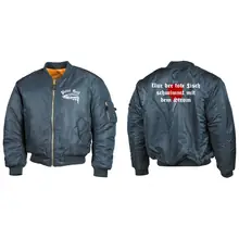Bestickte MA1 Bomberjacke, Alphablau - Petri Heil Vorder- und Rückseite