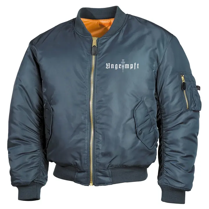Bestickte MA1 Bomberjacke, Alphablau - Ungeimpft, Einfarbig