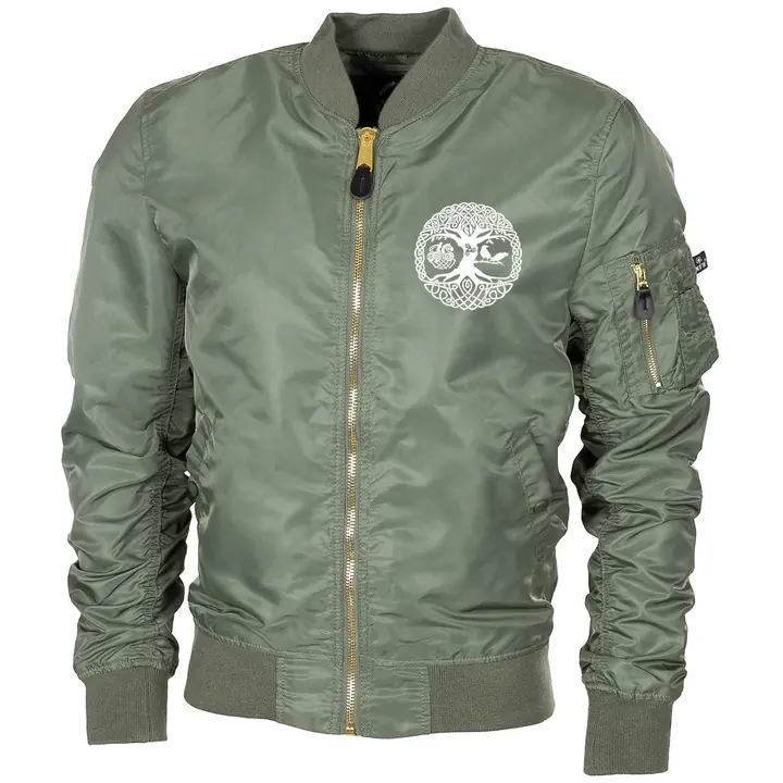 Bestickte MA1 Bomberjacke "Leichtversion" Schwarz - Lebensbaum