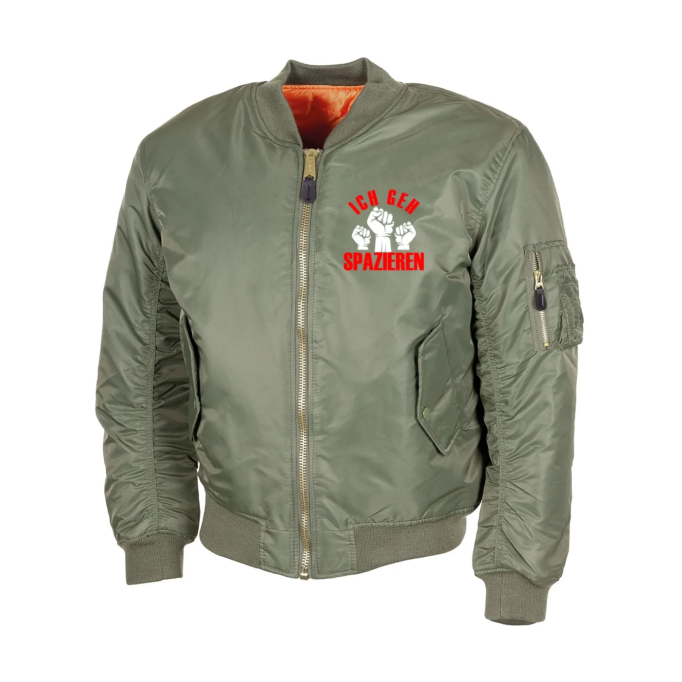 Bestickte MA1 Bomberjacke, Oliv - Ich geh Spazieren