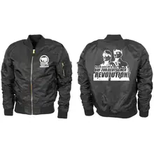 Bestickte MA1 Bomberjacke "Leichtversion" Schwarz - Komm zur Revolution Vorder- und Rückseite