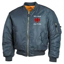 Bestickte MA1 Bomberjacke, Alphablau - Wir sind das Volk Vorderseite