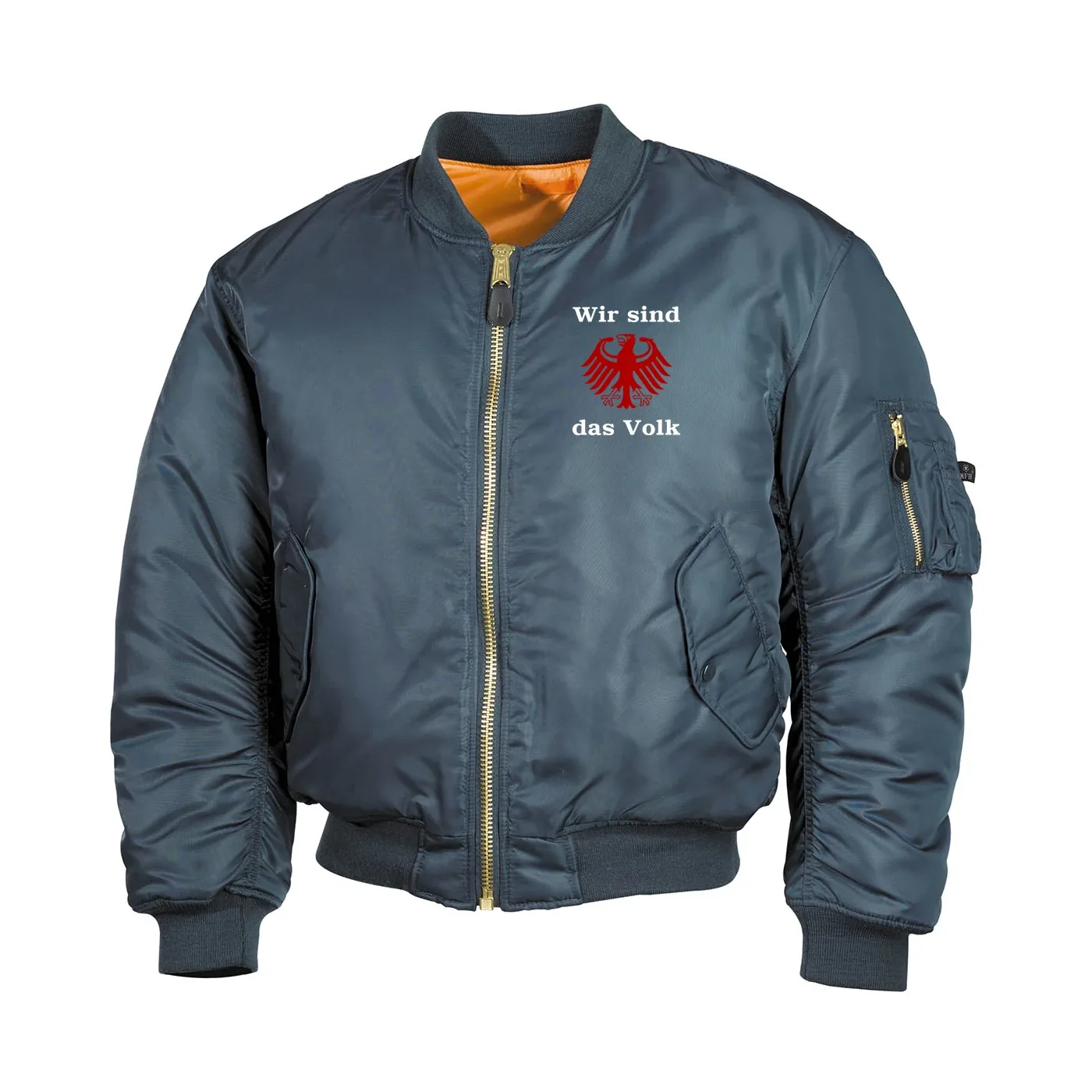 Bestickte MA1 Bomberjacke, Alphablau - Wir sind das Volk