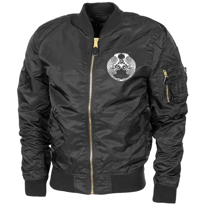 Bestickte MA1 Bomberjacke "Leichtversion" Schwarz - Raben